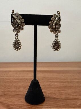 Heidi Daus Antique-Style Gold Teardrop Drop Earrings  (clip ons)